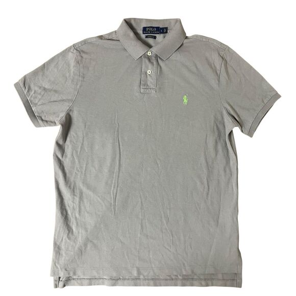 Polo Ralph Lauren Shirt Mens L Gray Cotton Short Sleeve Green Pony Preppy Casual - Picture 1 of 9